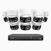 FDH600 - 16 Channel PoE Security System with 8 Dual Lens Cameras, 6MP Resolution, 180° Panoramic View, Smart Dual Light Night Vision, Two-Way Audio, Active Siren & Alarm, Human & Vehicle Detection, IP67